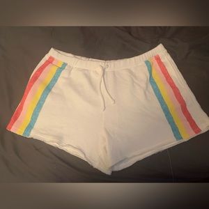 White SO shorts with rainbow stripes